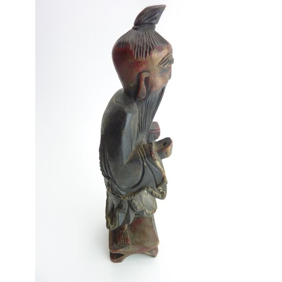 Vintage Chinese Shou Lao Fish Carved Wood Figures Statue Longevity - Picture 2 of 7